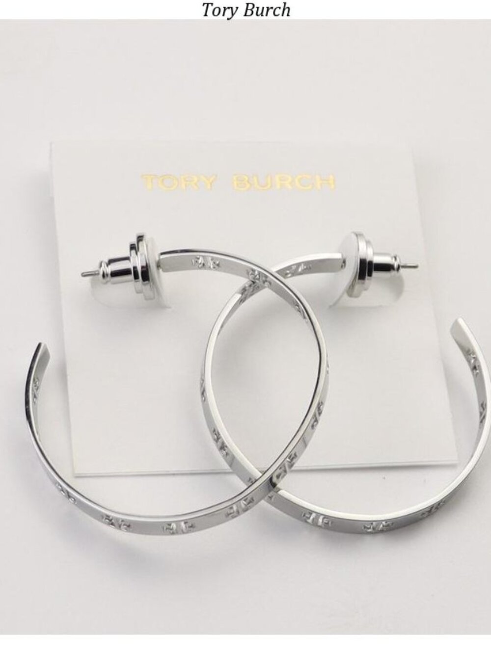 Tory Burch Silver Logo-Accent Hoop Earrings